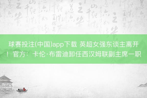 球赛投注(中国)app下载 英超女强东谈主离开！官方：卡伦·布雷迪卸任西汉姆联副主席一职