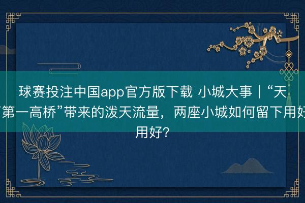 球赛投注中国app官方版下载 小城大事|“天下第一高桥”带来的泼天流量,两座小城如何留下用好?