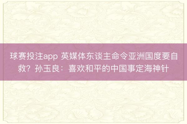 球赛投注app 英媒体东谈主命令亚洲国度要自救？孙玉良：喜欢和平的中国事定海神针