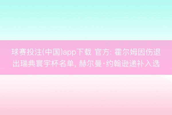 球赛投注(中国)app下载 官方: 霍尔姆因伤退出瑞典寰宇杯名单， 赫尔曼·约翰逊递补入选