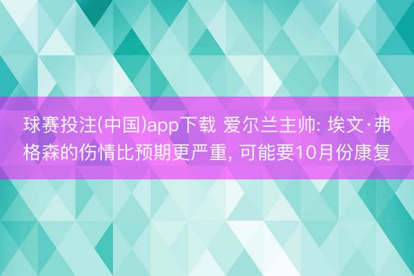 球赛投注(中国)app下载 爱尔兰主帅: 埃文·弗格森的伤情比预期更严重, 可能要10月份康复