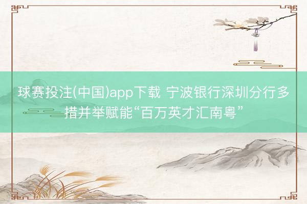 球赛投注(中国)app下载 宁波银行深圳分行多措并举赋能“百万英才汇南粤”